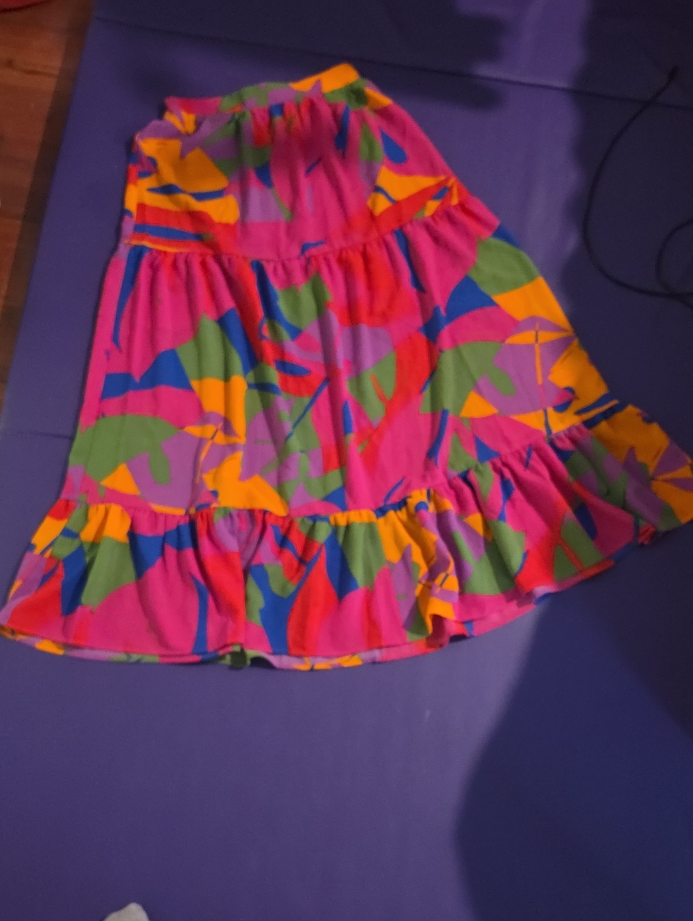 Vibrant Pink Multicolor Ruffle Hem Skater Skirt